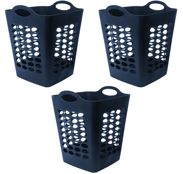 Pack of 3 Flexible Plastic Laundry Hampers in Stadium Blue