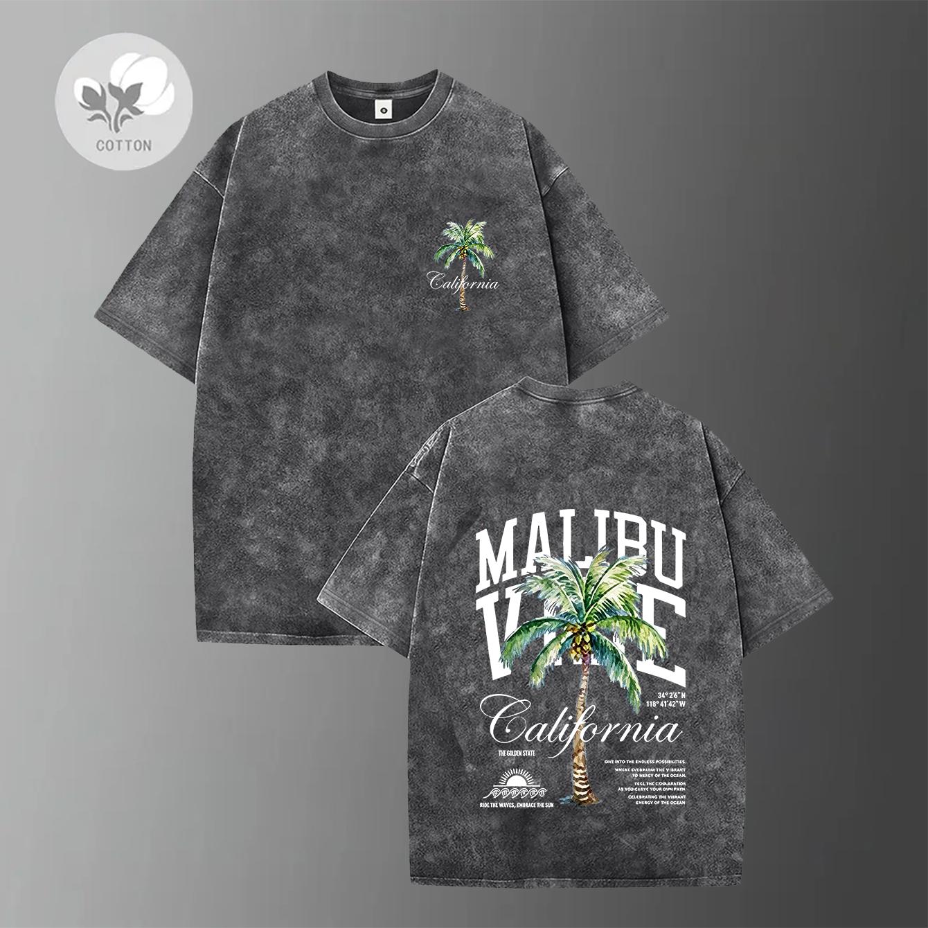 Men’s Retro Street Style Lightweight Cotton Short-Sleeve T-Shirt - Palm Tree Print, Washed Distressed Design, Good Graphic Tees - Suitable for Casual Wear, Sports - Ideal Summer Gifts for Him, Tops, Shortsleeve