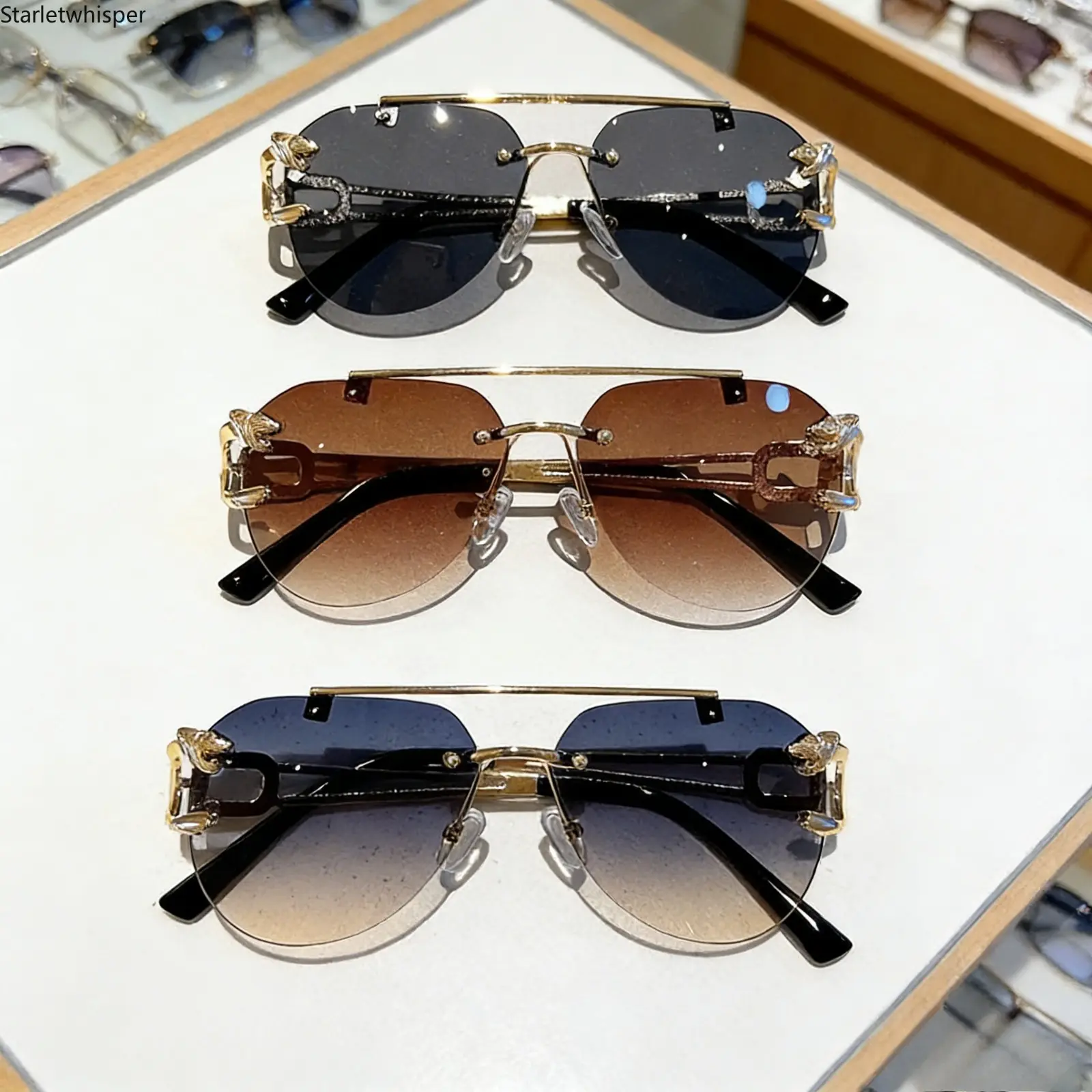 3pcs Rimless Oversized Round Sunglasses for Male & Women, Double Bridge Gradient UV400 Shield, UV Protection Lens, Lightweight Trendy Beachwear Sports Eyewear for Summer Daily Streetwear
