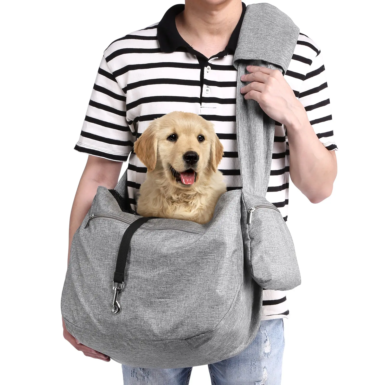 Hands-Free Large Dog & Cat Sling Carrier - Adjustable Strap, Breathable Mesh Fabric, 2-in-1 Design for Outdoor Hiking, Shopping Travel