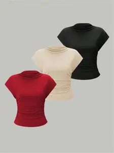 Women's Solid Color Tank Top, Casual Sleeveless Round Neck Top for Summer, Ladies Clothes for Daily Wear, Turtleneck