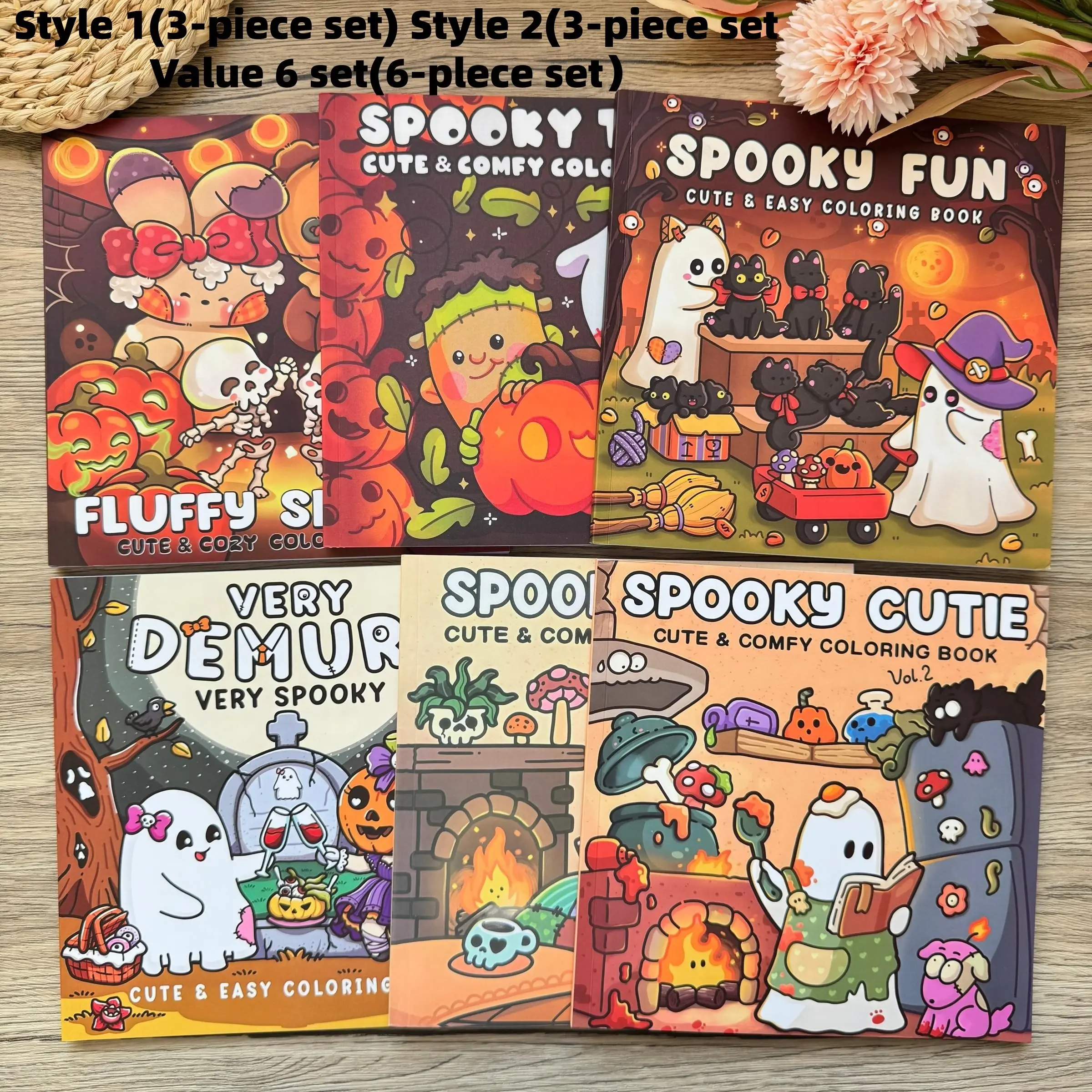 3/6 Pack Cute & Fun Adult Halloween Coloring Book Set, Thick High Quality Paper, Cute Ghosts & Various Themes - Perfect Halloween Gift