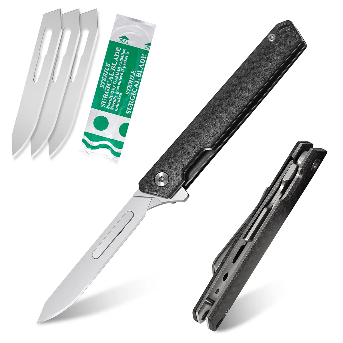 Men’s Tactical EDC Folding Knife - Compact Multi-Use Tool with Lightweight Blade, Lightweight Grip, Quick Open Design, Back Clip, Replaceable Blades for Camping, Hiking