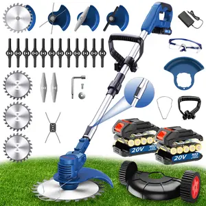 KITESDER 21V Cordless Grass Trimmer, Electric Weed Eater, Lightweight 2-in-1 Lawn Edger with Metal Blades, Includes 2Ah Lithium Battery, Charger & Blades, Portable for Lawn Edging and Weed Pruning