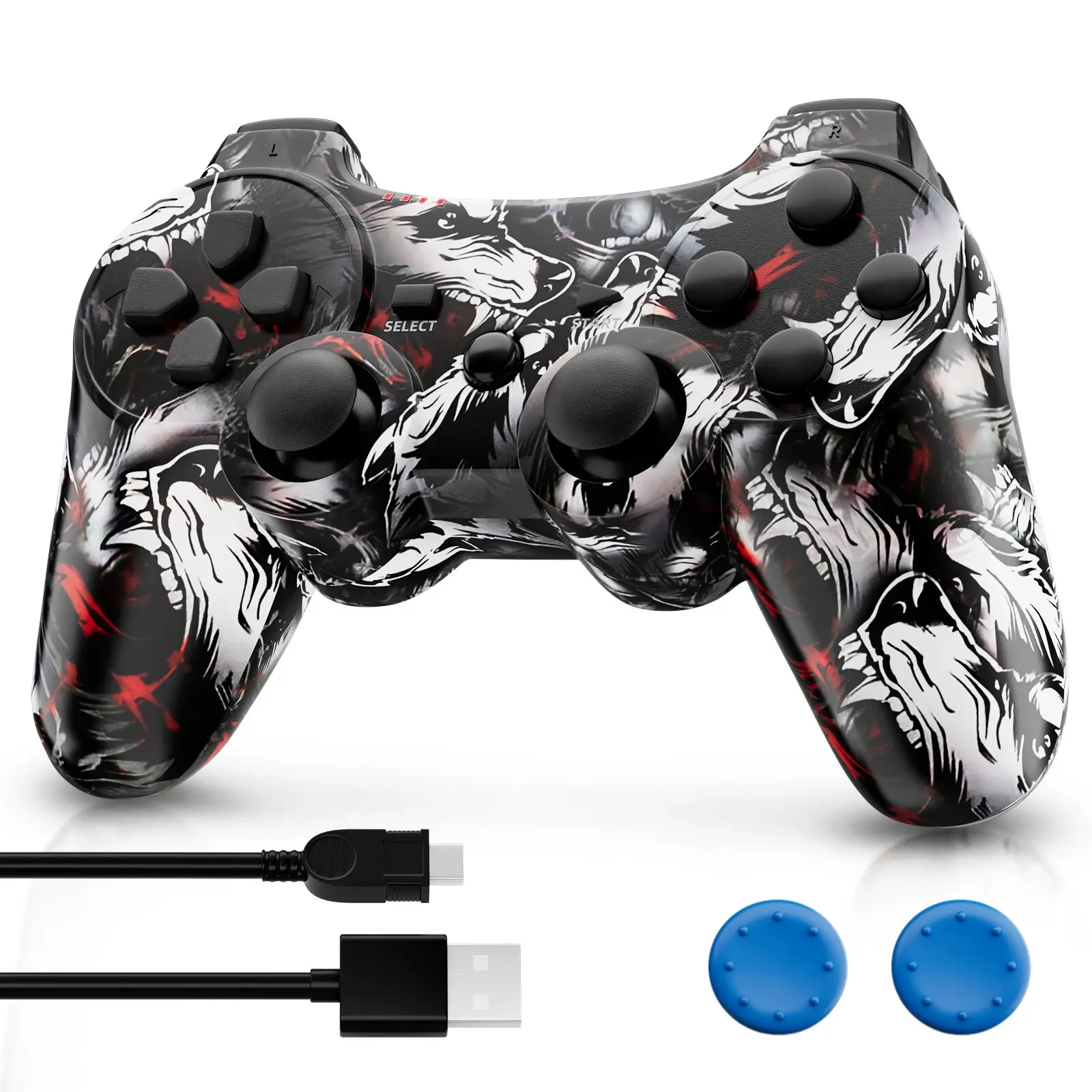 Wireless Game Controller for PS3/PC/Laptop, Wired for PS2, With Double Vibration, Six Axis Gyroscope, Motion sensing, upgrade Gamepad, P3 Wolf
