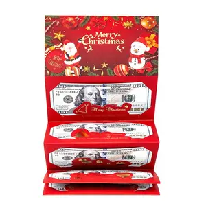 Christmas Santa Dollar Folding Red Envelopes Gold Stamping Gift Pack with Ribbon 6 Slot DIY Holiday Cash Envelopes for Party and Festive Decorations