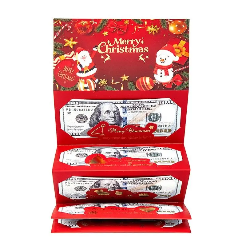 Christmas Santa Dollar Folding Red Envelopes Gold Stamping Gift Pack with Ribbon 6 Slot DIY Holiday Cash Envelopes for Party and Festive Decorations