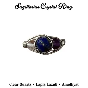 Sagittarius Zodiac Crystal Ring, Lapis Lazuli Amethyst Quartz Ring, Sagittarius Birthstone Ring, November December Zodiac Jewelry