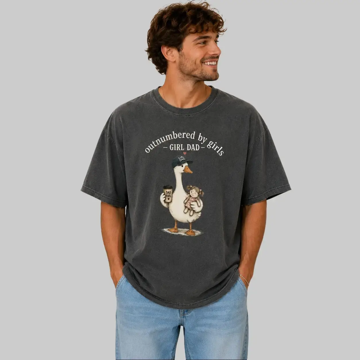 Comfort Colors Girl Dad Shirt, Outnumbered By Girls Tee, Funny Dad Duck Graphic Shirt, Father Daughter Shirt, Girl Dad Gift for Father’s Day, Cute Dad Life Tee, Duck Dad Coffee Shirt - DarkFlex