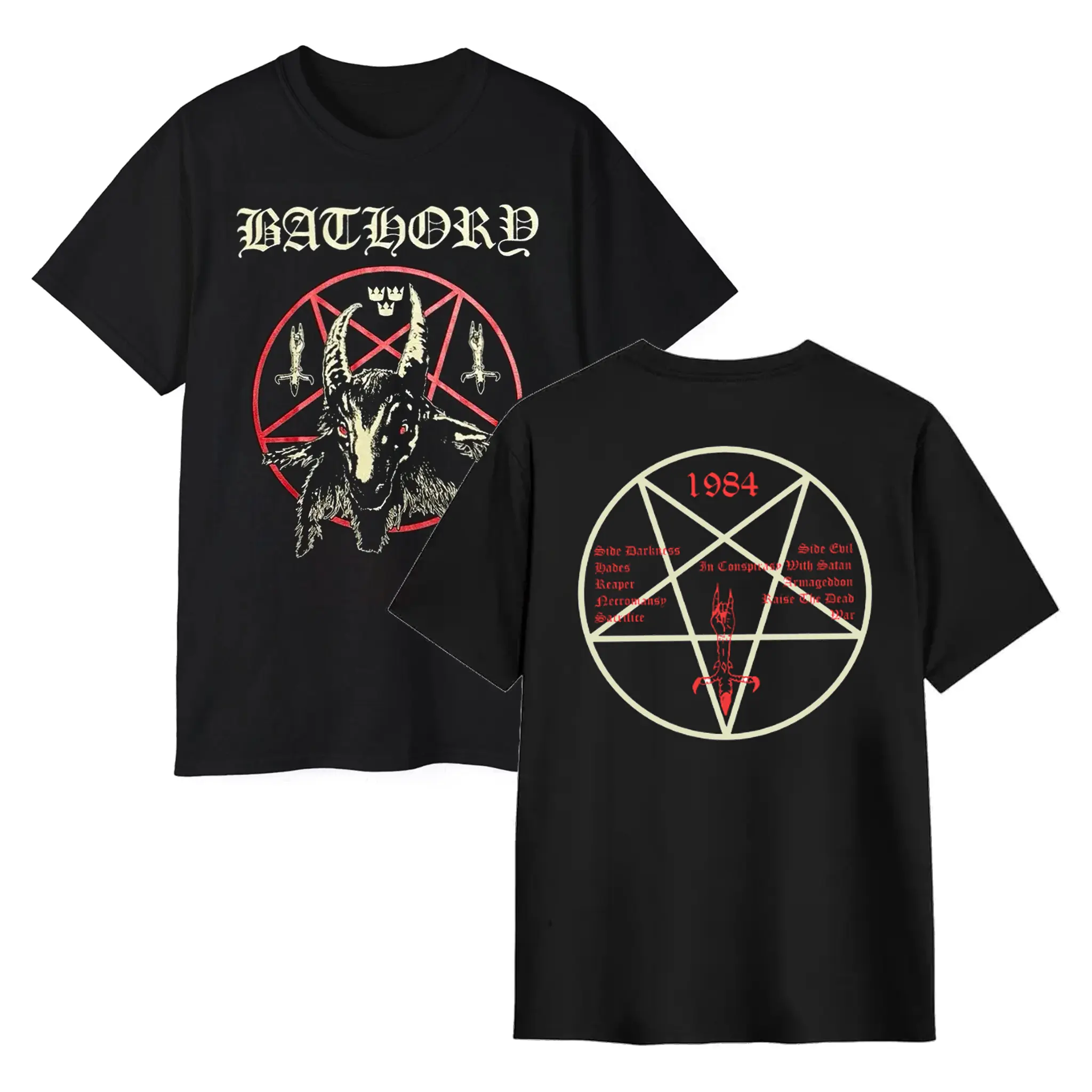 Bathory Classic Goat Pentagram Two-Sided T-Shirt – Vintage Black Metal Tee Gift for Fans