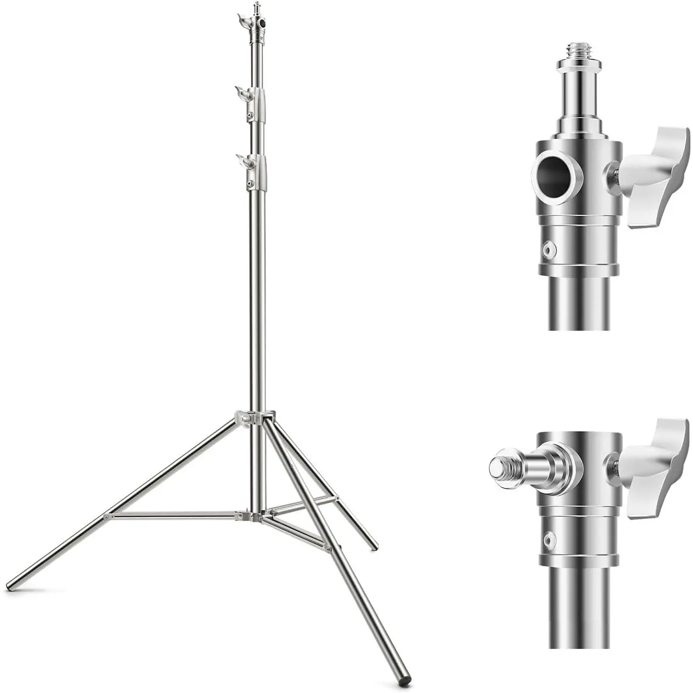 K&F CONCEPT Adjustable Foldable Telescopic Height Stainless Steel Camera Light Stand (9.2ft/2.8m) - Heavy-Duty Spring-Cushioned Tripod Mount with 1/4"-to-3/8" Universal Screw Adapter for Strobe, LED Video Light, Photography Camera Accessories