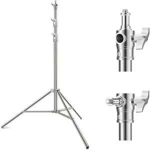 K&F CONCEPT 9.2ft/2.8m Stainless Steel Light Stand, Spring Cushioned Heavy Duty Photography Tripod Stand with 1/4" to 3/8" Universal Screw Adapter for Strobe,LED Video Light,Ring Light,Softbox