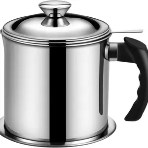 Bacon Fat Container with Filter Strainer, 1.3L Stainless Steel Oil Storage, Dustproof Lid, Non-Slip Tray, Convenient Handle, for Frying Oil and Cooking, Kitchen Cooking Accessories
