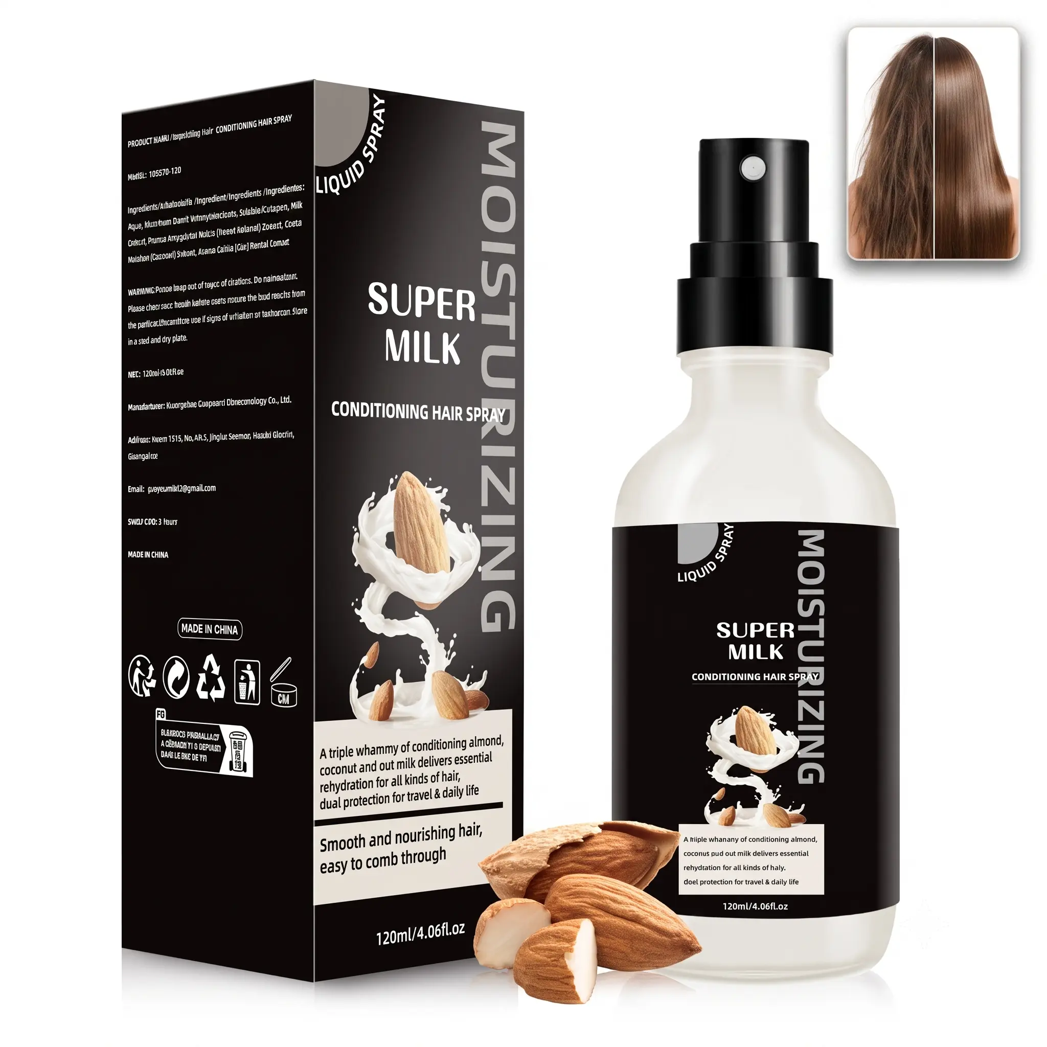 Super Milk Conditioner Hair Detangler Spray with Collagen, Nourishing Softening Hair Care, Super Milk Conditioning Hair Primer, Moisturizing, Anti Frizzy Dry Hair, Leave-In Conditioner Spray (120ML/4.06Fl.oz)
