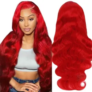 Tuneful Hot Red 13x6 HD Transparent Lace Front Wig Human Hair Colored Body Wave 180% Density Red Wigs Human Hair Pre Plucked Natural Hairline for Black Women