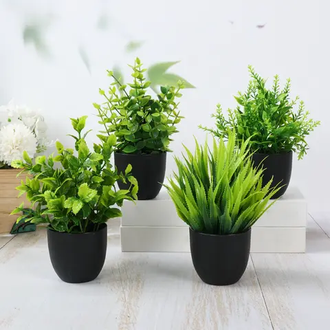 2/4pcs Plastic Simulation Eucalyptus Greenery Mini Potted Artificial Plants - Easy-Care Indoor Plant Decoration, Room Accessories for Bedroom Fresh Vibe, Wardrobe, Garage, Toilet, Anniversary Gifting