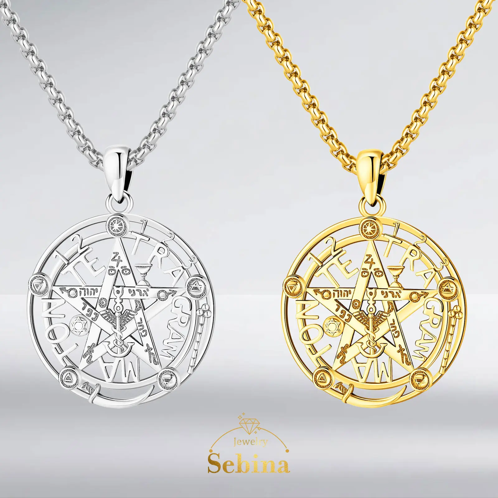 Tetragrammaton Necklace Silver Jewelry Tetragramaton De Plata Pentacle Pentagram Pendant yhwh Amuletos De Proteccion y Buena Suerte Talisman Amulet for Men Women Graduation Anniversary Birthday Christmas Mothers Day Valentine's Day Faith 213&213-18k
