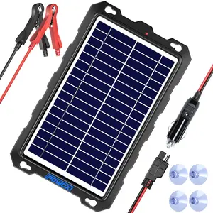 POWOXI Upgraded 7.5W-Solar-Battery-Trickle-Charger-Maintainer-12V Portable Waterproof Solar Panel Trickle Charging Kit for Car, Automotive, Motorcycle, Boat, Marine, RV,Trailer, Snowmobile, etc.