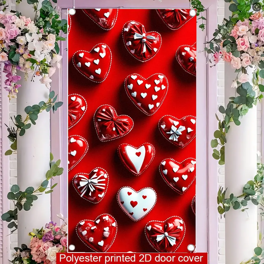 2D flat banner, 1pcRed Valentine's Day Heart Backdrop, Romantic Love Theme Party Decorations with White Accents, Dense Heart Arrangement for Valentine's Event Photo Booth, Festive Decorative Background for Couples' Celebrationsgalentines party deco