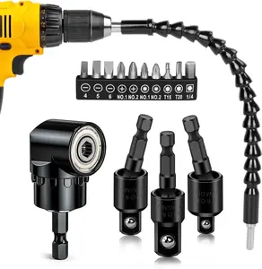Flexible Drill Bit Extension Right Angle Drill Attachment Set, 360° Rotatable 1/4 3/8 1/2" Impact Grade Socket Adapter Set, Super Bit Shaft Extension Bits, Screwdriver Bit Set