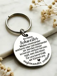 Stainless Steel Round Sister Bond Engraved Letter Keychain, Durable Metal Gift Accessory, Personalized Keepsake for Sisters, Elegant Design