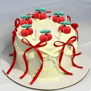 LaVenty Cherry Cake Decorations and Bow Cake Toppers Cherry Party Decorations Bowknot Ribbons Coquette Bow Cake Dessert Picks for Decorations Bridal Baby Shower Birthday Wedding outdoorfun