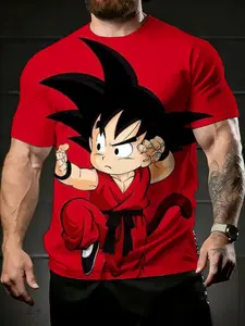men's short sleeve T-shirt Goku In Red Gi Fighting Pose spring and summer 3D printing athleisure Suitable for summer, fashionable, light summer T-shirt, short sleeves men's football jersey Sports Fitted Casual Menswear