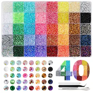 Bedazzling Rhinestone Kit, 40-Color 3mm Flatback Resin Jelly Gems Set for Diamond Art, Shoes, Nail Art, Includes 1 spoon, 1 tweezers, and 1 pickup pen