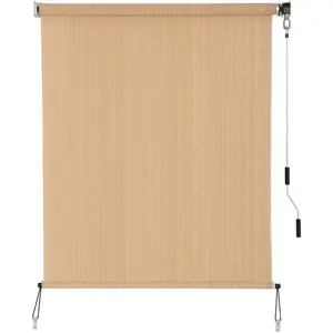 Outdoor Sunshade Roller Shades 6' W x 8' H, Cordless Roll Up Shade Blinds  Screen with 90% UV Protection, Exterior Patio Shade Cloth for Porch Pergola Balcony Backyard Windows, Walnut