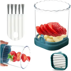 Strawberry Slicer Cup:Fruit  Slicer Cup for Strawberry, Egg, Banana, Mushroom, Cucumber, Kiwi and Veggie Salad the Kitchen Gadget Tool (Dark Teal)