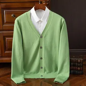 2025 Classic V-Neck Cardigan Men's Knitted Sweater Loose Korean Style Trendy Versatile Sweater Jacket Top Double-Breasted Cardigan