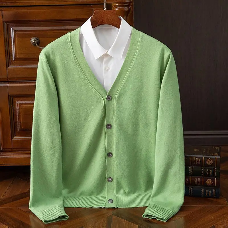 2025 Classic V-Neck Cardigan Men's Knitted Sweater Loose Korean Style Trendy Versatile Sweater Jacket Top Double-Breasted Cardigan
