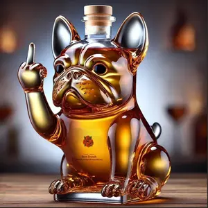 French Bulldog Whiskey Decanter, Decorative Liquor Bottle Holder, 300ML Capacity Glass Decanter, Multi-Purpose Beverage Container, for Men Dad Home Bar, Home Bar Accessories, Barware