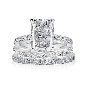 Maxine Lab-Created Moissanite 3.5ct Radiant Cut 3PC Engagement Ring Set,Bridal Ring Set, White Gold Plated Women's Ring Jewelry,Wedding Ring Set for Daily,Travel,Proposal,Birthday,Anniversary