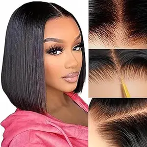 Human Hair Wig  Bob Glueless Wigs Human Hair Pre Plucked Pre Cut 180 Density Wear and Go Glueless Wig 5x5 HD Straight Lace Closure Bob Wigs for Black Women
