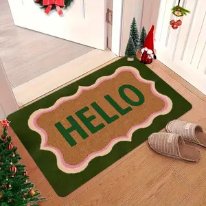 1pc Green Hello Welcome Doormat Easy Clean Soft  Entryway Mat Entrance Mat for Home Decor Home Decorative Rug