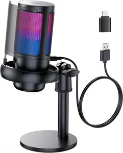Gaming Microphone, USB PC Mic for Podcasts Videos, Streaming, Condenser Mic with Quick Mute, Tripod Stand, Pop Filter, RGB Indicator, Shock Mount, Rotate gain button, Compatible with PS4/5/PC fathersdaygiftideas