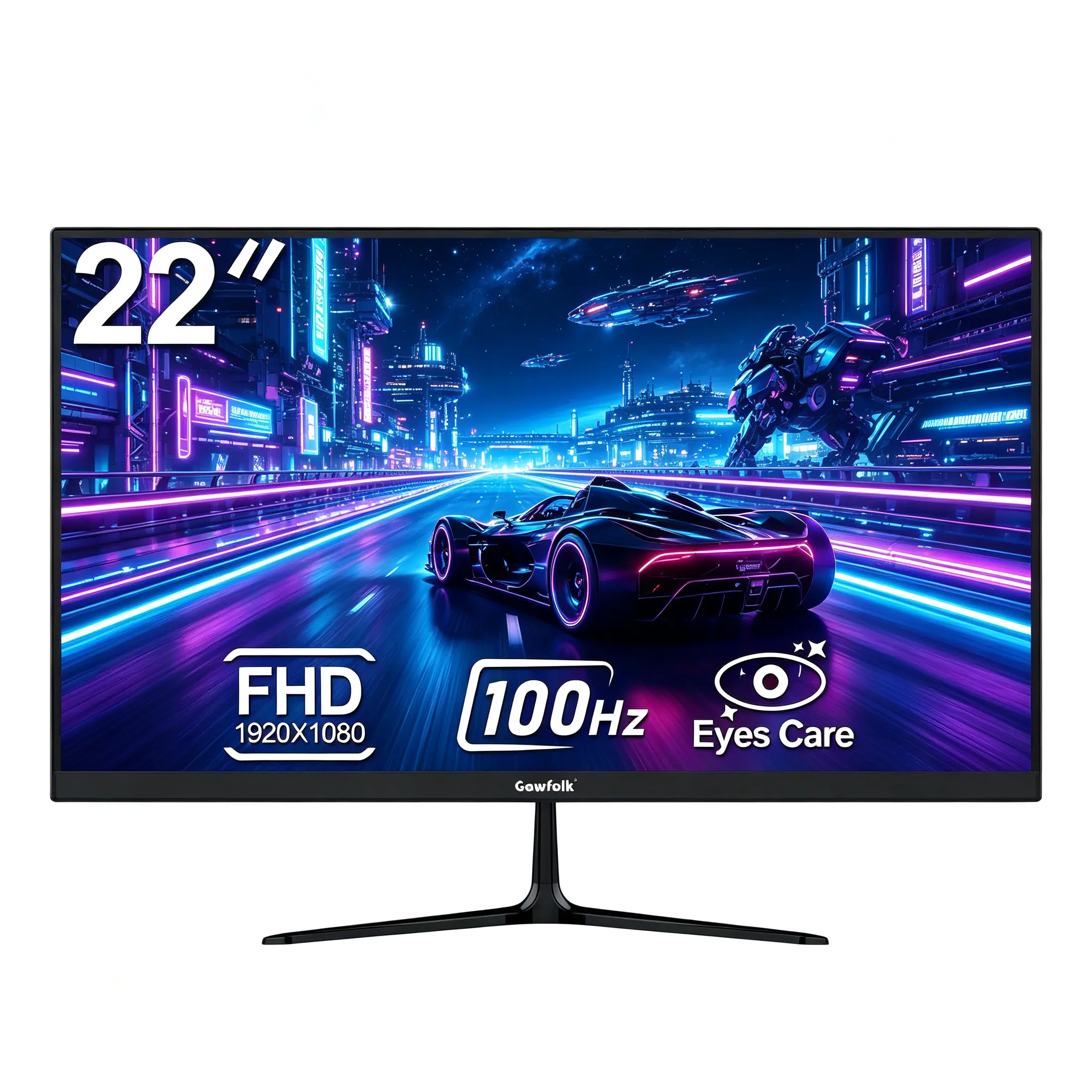 Gawfolk 22-inch Flat FHD 100Hz VA Panel Gaming Monitor - 1920x1080 Resolution, Sleek Design, Narrow Bezels, 120% sRGB, 16.7M Colors, Blue Light Filter, Wide Viewing Angle, VESA Mounts, Wall-Mountable, VGA-HDMI Dual Ports, White for PC/Laptop Work & Games