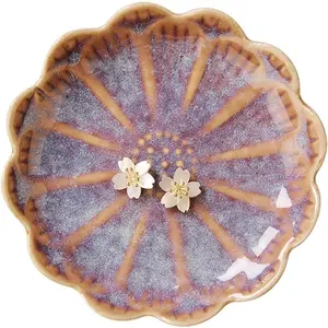 Lotus ring holder dish small indoor ash tray ceramic dessert plate trinket jewelry holder organizing necklace earrings for parents friends sister deep purple all jewelries are not included