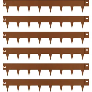 Garden 6-Pack 6" H. Corten Steel Landscape Lawn Edging (20Ft ) - Rust Patina Finish 18-Gauge Bendable Metal Strips - Hammer-in Edging Border - Buckle Connection - Yard Pathway Divider