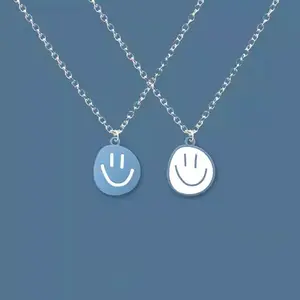 Blue Smiley Face Necklace - Ins Sweet & Cute Aesthetic, Colorful Matching 2-Piece Set for Best Friends & Couples