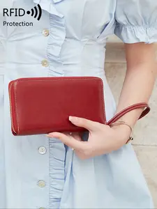 Ladies' long wallet with RFID shielding function, large capacity coin storage with zipper, multiple slots and phone pocket, suitable for daily use, Zipper Wallet Design