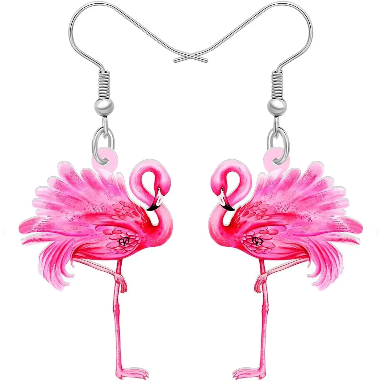 Women's Hypoallergenic Earrings Set - Cute Dangle Pink Flamingo, Lightweight Bird Form Animal Motif Jewelry, 46mm x 25mm Gift Option, Novelty, Drop Earrings, Female, Acrylic, Two Side Pattern