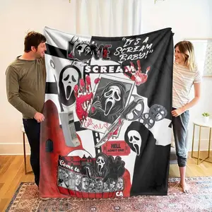 Scream Movie Flannel Blanket, Ghostface Killer Inspired Print, UltraSoft, Cozy and Warm, Perfect as Halloween Decor, Movie Nights, Scary Theme Parties, Dorm Room Essential, or Spooky Gift Idea.