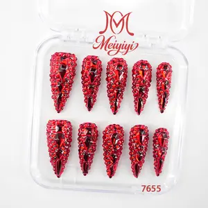 .DP.7655.Red Full Rhinestone Wearable Nails
