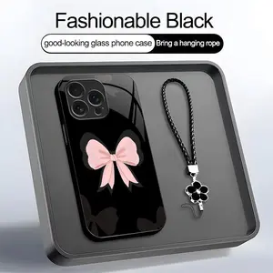 Dark Coquette Pink Bow Phone Case Balletcore Aesthetic Black Glossy Cover for iPhone 17/16/15/14/13 Pro Max & Samsung S25—975