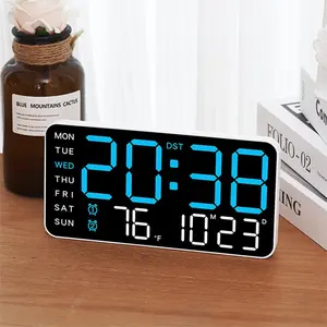 Fashionable Frameless Digital Wall Clock, Multifunctional Design, Dual Display, Temperature Humidity Weather Icons, USB Powered, Modern Living Room Decor, Home Decor, Led Alarm Clock