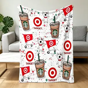 Target Dog & Starbucks Coffee Print Flannel Blanket, Funny Holiday Throw, Soft Lightweight Sofa Bed Travel Gift