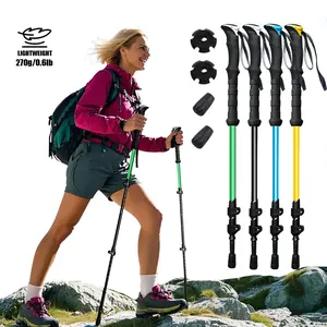 2 pieces, 7075 aluminum alloy telescopic hiking stick, lightweight and portable, three-section telescopic pole, sturdy and durable with shock absorption, suitable for hiking, camping, mountain climbing travel, ergonomically designed