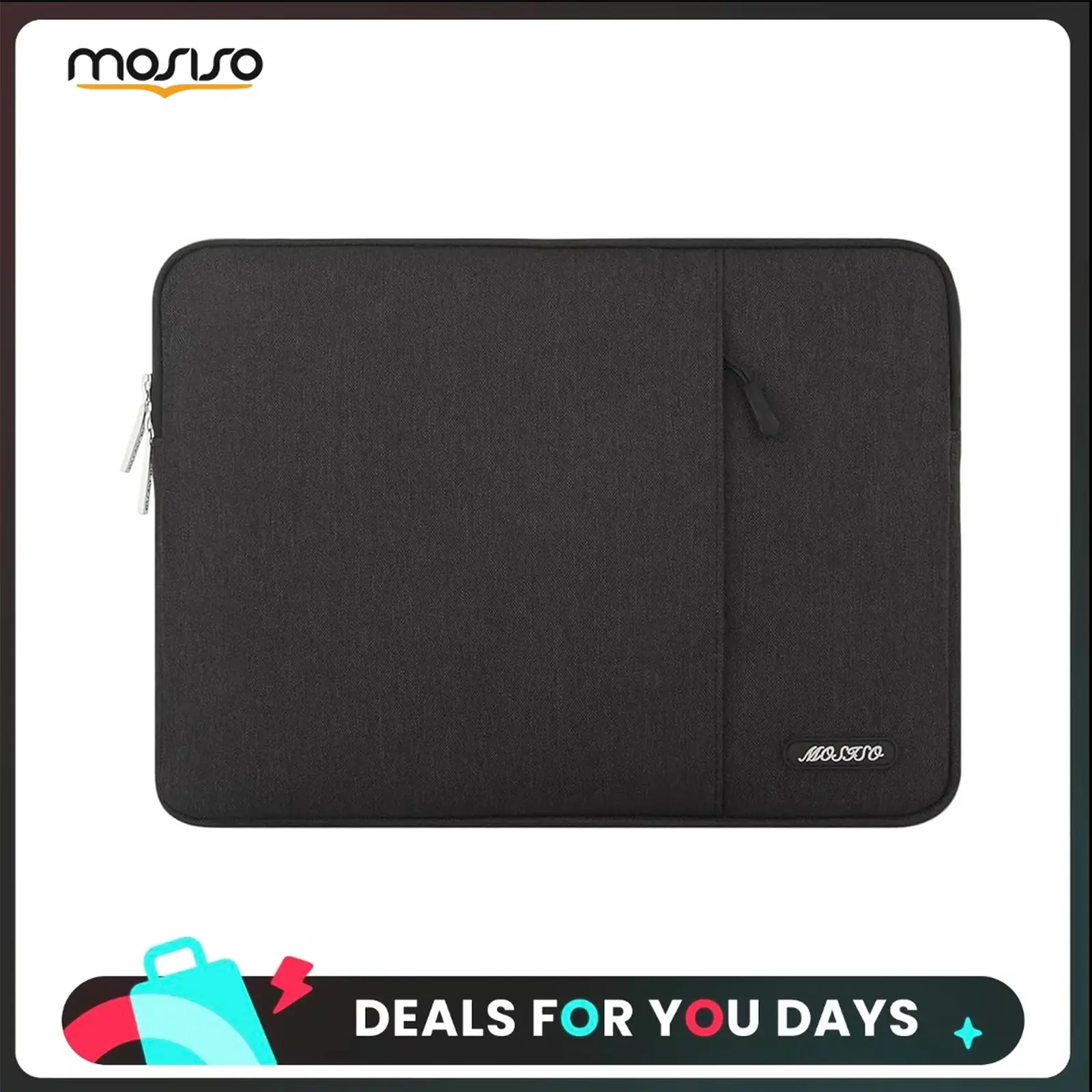 MOSISO 13-13.3 Inch PU Leather Laptop Sleeve Case with Zip, Padded Interior, Front Pocket Bag, Slim Lightweight Design - 13.58x0.79x10.04 Inches Business Accessory for MacBook Air/Pro, HP, Dell, ASUS, Lenovo (Black)
